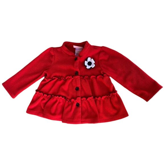 Young Hearts Toddler Girl 2T Red Fleece Jacket Ruffle Tiered Button Front Coat - Picture 1 of 4